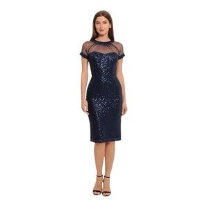 Maggy London Women's Illusion Navy Sequin Dress